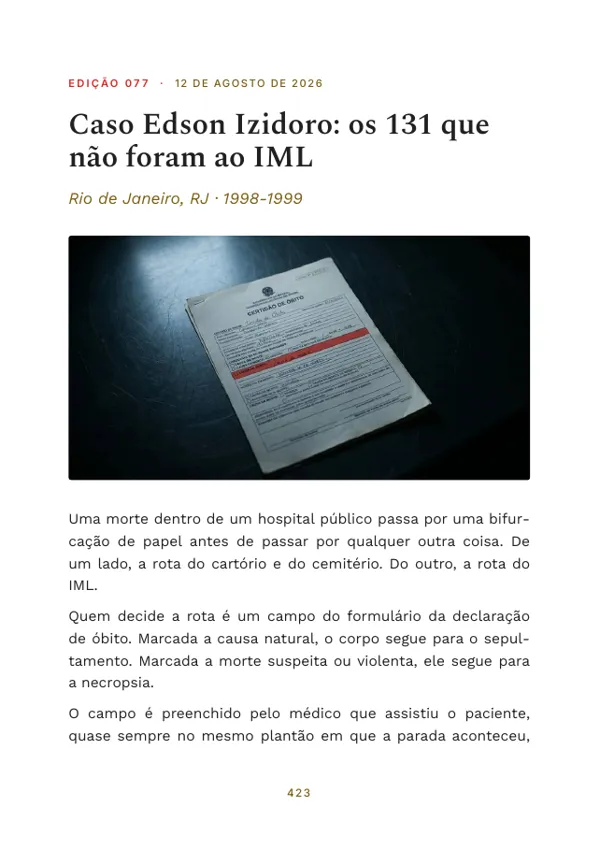 Página 423 do volume: abertura da edição 077, Caso Edson Izidoro: os 131 que não foram ao IML